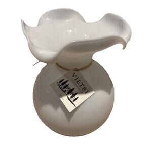 Vietri Hibiscus 11” Vase White Mouth Blown Vase Italian Glass Art Italy NWT